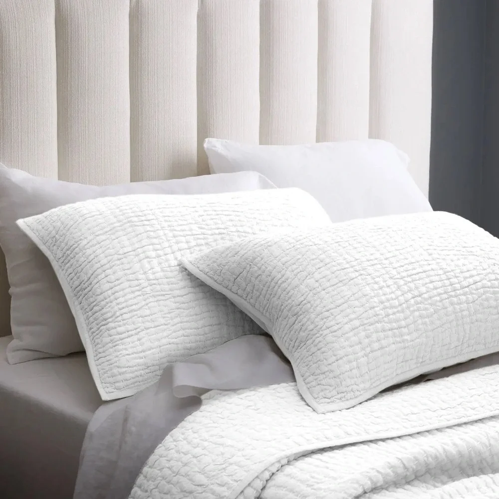 Quince European Linen Cotton Stitch Quilt Set Sz King Cal King White Luxury NEW